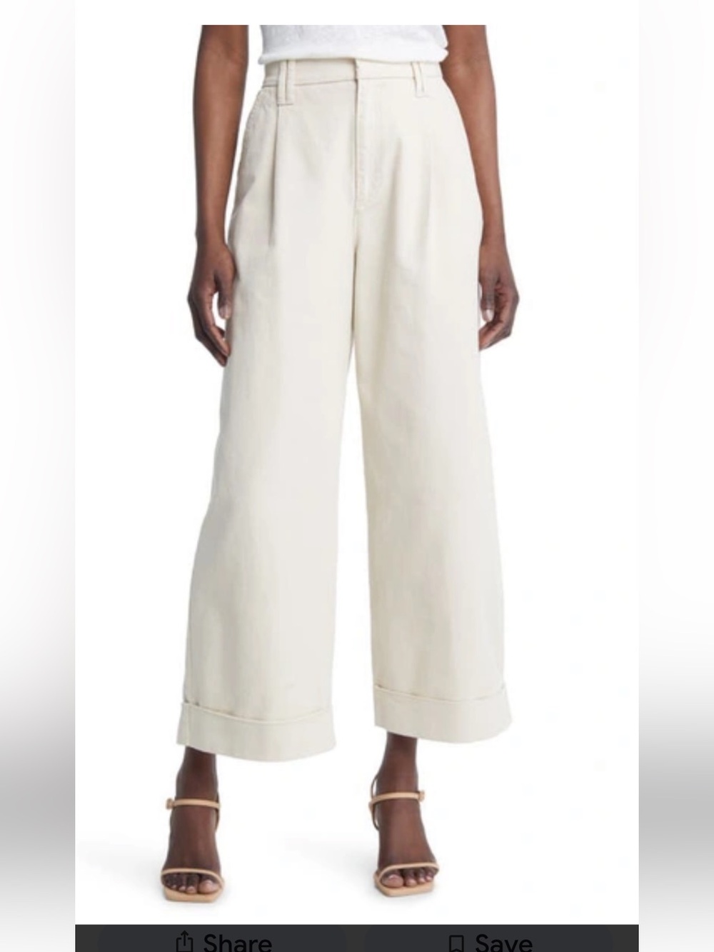 Ted Baker Steviey Cream Cotton cropped high waist wide leg trouser with cuff